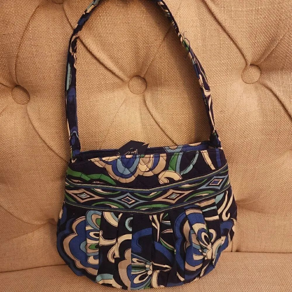 Vera Bradley Blue Green Floral Handbag and Matching Zippy Pouch Wallet Wristlet